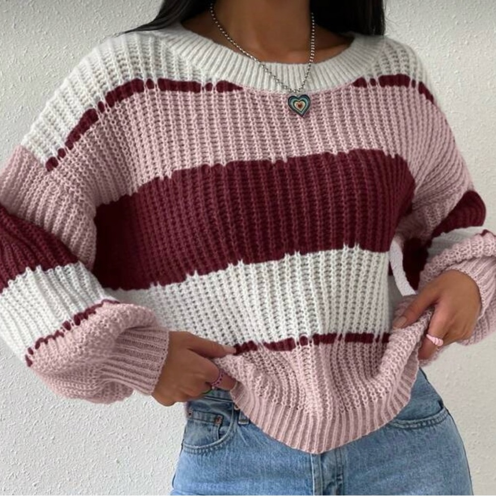 Striped Pink and Burgundy Women's Sweater